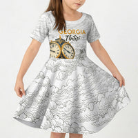 Georgia Tbilisi Clock Tower Kid Short Sleeve Dress Kartlis Deda Vintage Sketch Style