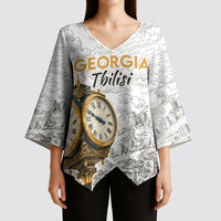Georgia Tbilisi Clock Tower Kimono Sleeve Blouse Kartlis Deda Vintage Sketch Style