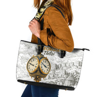 Georgia Tbilisi Clock Tower Leather Tote Bag Kartlis Deda Vintage Sketch Style