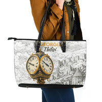 Georgia Tbilisi Clock Tower Leather Tote Bag Kartlis Deda Vintage Sketch Style