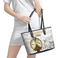 Georgia Tbilisi Clock Tower Leather Tote Bag Kartlis Deda Vintage Sketch Style