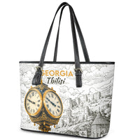 Georgia Tbilisi Clock Tower Leather Tote Bag Kartlis Deda Vintage Sketch Style