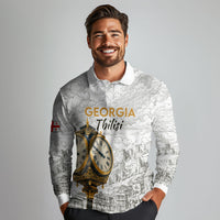 Georgia Tbilisi Clock Tower Long Sleeve Polo Shirt Kartlis Deda Vintage Sketch Style