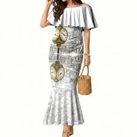 Georgia Tbilisi Clock Tower Mermaid Dress Kartlis Deda Vintage Sketch Style