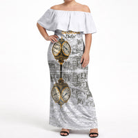Georgia Tbilisi Clock Tower Off Shoulder Maxi Dress Kartlis Deda Vintage Sketch Style