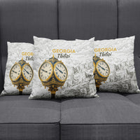 Georgia Tbilisi Clock Tower Pillow Cover Kartlis Deda Vintage Sketch Style