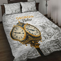 Georgia Tbilisi Clock Tower Quilt Bed Set Kartlis Deda Vintage Sketch Style