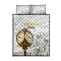 Georgia Tbilisi Clock Tower Quilt Bed Set Kartlis Deda Vintage Sketch Style