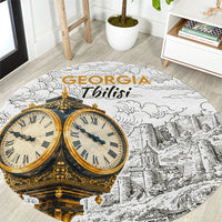 Georgia Tbilisi Clock Tower Round Carpet Kartlis Deda Vintage Sketch Style