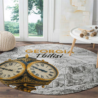 Georgia Tbilisi Clock Tower Round Carpet Kartlis Deda Vintage Sketch Style