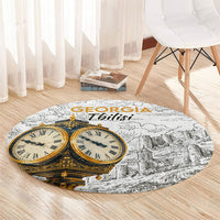 Georgia Tbilisi Clock Tower Round Carpet Kartlis Deda Vintage Sketch Style