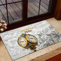 Georgia Tbilisi Clock Tower Rubber Doormat Kartlis Deda Vintage Sketch Style