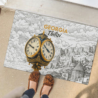 Georgia Tbilisi Clock Tower Rubber Doormat Kartlis Deda Vintage Sketch Style
