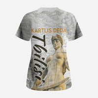 Georgia Tbilisi Clock Tower Scrub Top Kartlis Deda Vintage Sketch Style
