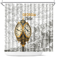 Georgia Tbilisi Clock Tower Shower Curtain Kartlis Deda Vintage Sketch Style