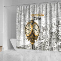 Georgia Tbilisi Clock Tower Shower Curtain Kartlis Deda Vintage Sketch Style
