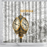Georgia Tbilisi Clock Tower Shower Curtain Kartlis Deda Vintage Sketch Style