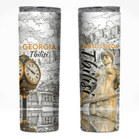 Georgia Tbilisi Clock Tower Skinny Tumbler Kartlis Deda Vintage Sketch Style