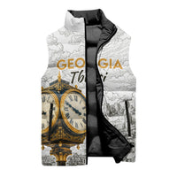 Georgia Tbilisi Clock Tower Sleeveless Puffer Jacket Kartlis Deda Vintage Sketch Style