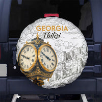 Georgia Tbilisi Clock Tower Spare Tire Cover Kartlis Deda Vintage Sketch Style