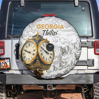 Georgia Tbilisi Clock Tower Spare Tire Cover Kartlis Deda Vintage Sketch Style