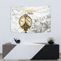 Georgia Tbilisi Clock Tower Tapestry Kartlis Deda Vintage Sketch Style