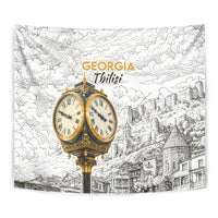 Georgia Tbilisi Clock Tower Tapestry Kartlis Deda Vintage Sketch Style