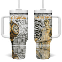 Georgia Tbilisi Clock Tower Tumbler With Handle Kartlis Deda Vintage Sketch Style