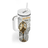 Georgia Tbilisi Clock Tower Tumbler With Handle Kartlis Deda Vintage Sketch Style