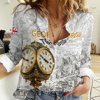 Georgia Tbilisi Clock Tower Women Casual Shirt Kartlis Deda Vintage Sketch Style