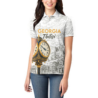 Georgia Tbilisi Clock Tower Women Polo Shirt Kartlis Deda Vintage Sketch Style