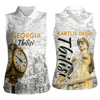 Georgia Tbilisi Clock Tower Women Sleeveless Polo Shirt Kartlis Deda Vintage Sketch Style