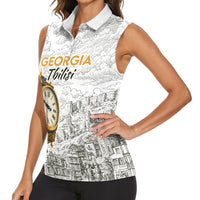 Georgia Tbilisi Clock Tower Women Sleeveless Polo Shirt Kartlis Deda Vintage Sketch Style