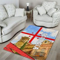 Georgia National Flag Area Rug Tbilisi Clock Tower Heritage Sky Art