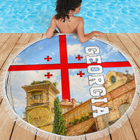 Georgia National Flag Beach Blanket Tbilisi Clock Tower Heritage Sky Art
