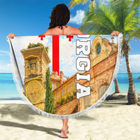 Georgia National Flag Beach Blanket Tbilisi Clock Tower Heritage Sky Art