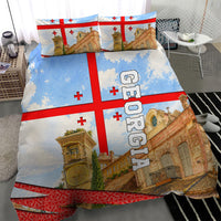 Georgia National Flag Bedding Set Tbilisi Clock Tower Heritage Sky Art