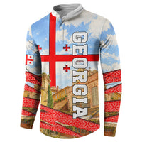 Georgia National Flag Button Sweatshirt Tbilisi Clock Tower Heritage Sky Art