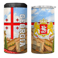 Georgia National Flag 4 in 1 Can Cooler Tumbler Tbilisi Clock Tower Heritage Sky Art
