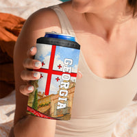 Georgia National Flag 4 in 1 Can Cooler Tumbler Tbilisi Clock Tower Heritage Sky Art
