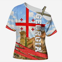 Georgia National Flag Cross Shoulder Shirt Tbilisi Clock Tower Heritage Sky Art