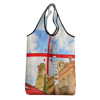 Georgia National Flag Grocery Bag Tbilisi Clock Tower Heritage Sky Art