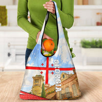 Georgia National Flag Grocery Bag Tbilisi Clock Tower Heritage Sky Art