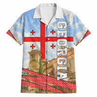 Georgia National Flag Hawaiian Shirt Tbilisi Clock Tower Heritage Sky Art