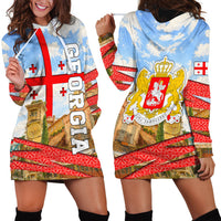 Georgia National Flag Hoodie Dress Tbilisi Clock Tower Heritage Sky Art