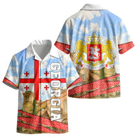 Georgia National Flag Kid Hawaiian Shirt Tbilisi Clock Tower Heritage Sky Art
