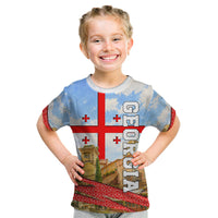 Georgia National Flag Kid T Shirt Tbilisi Clock Tower Heritage Sky Art