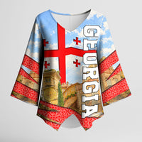 Georgia National Flag Kimono Sleeve Blouse Tbilisi Clock Tower Heritage Sky Art