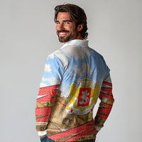 Georgia National Flag Long Sleeve Polo Shirt Tbilisi Clock Tower Heritage Sky Art