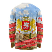 Georgia National Flag Long Sleeve Shirt Tbilisi Clock Tower Heritage Sky Art